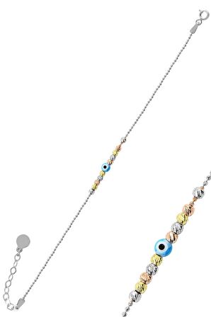 Gümüş altın yaldızlı, rodaj ve rose renkli nazarlı  dorissa dorica bileklik 