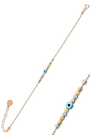 Gümüş altın yaldızlı, rodaj ve rose renkli   nazarlı dorissa dorica bileklik 