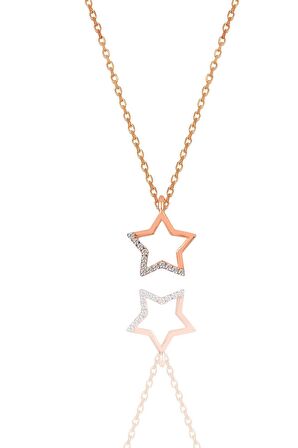 Gümüş rose zirkon taşlı yıldız kolye