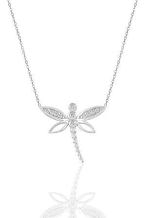 Gümüş  beyaz altın rodyumlu zirkon taşlı yusufçuk kolye