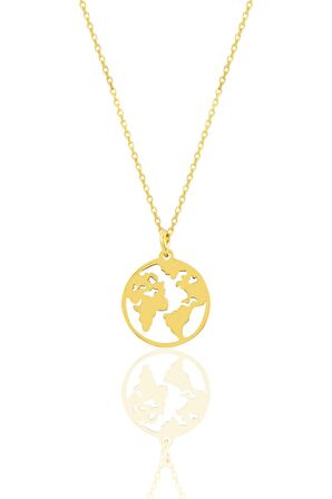 Gümüş altın yaldızlı dünya haritası kolye