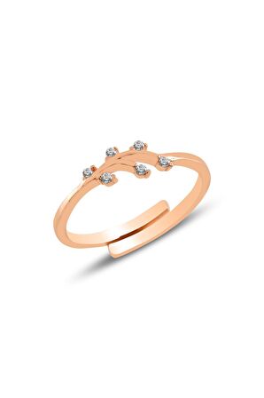 Gümüş rose  zirkon taşlı alttan ayarlamalı yaprak  yüzük