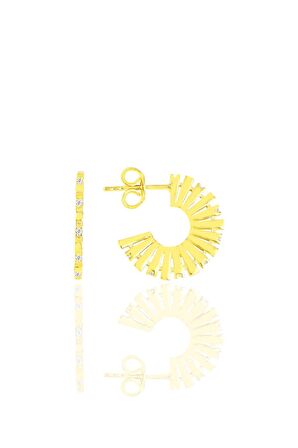 Gümüş altın yaldızlı zirkon taşlı tasarım güneş  küpe