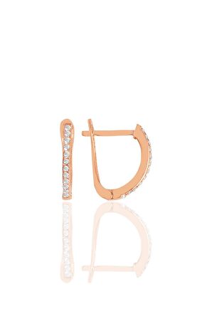 Gümüş  rose zirkon  sıra taşlı  klipsli j küpe 