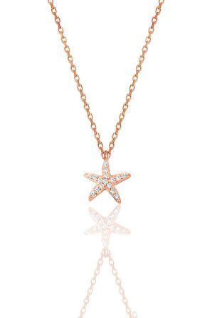Gümüş rose zirkon taşlı deniz yıldızı kolye
