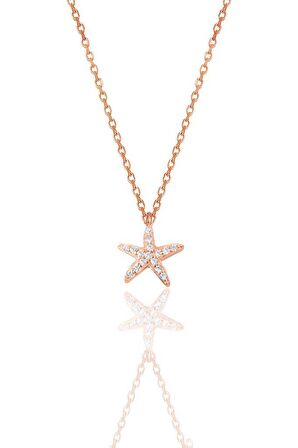 Gümüş rose zirkon taşlı deniz yıldızı kolye