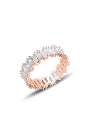 Gümüş rose baget taşlı tamtur yüzük