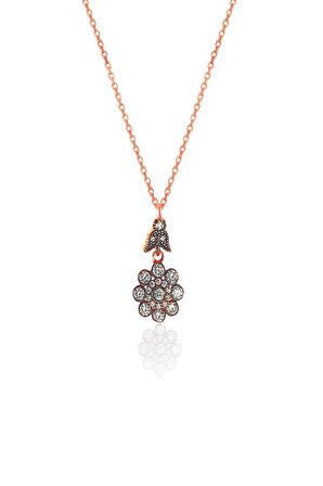 Gümüş rose zirkon taşlı elmas montürlü çiçek modeli set
