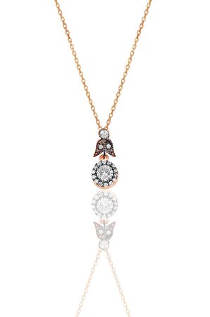 Gümüş rose elmas montürlü yuvarlak kolye.