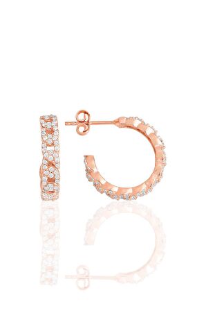 Gümüş rose zirkon taşlı zincir modeli halka küpe