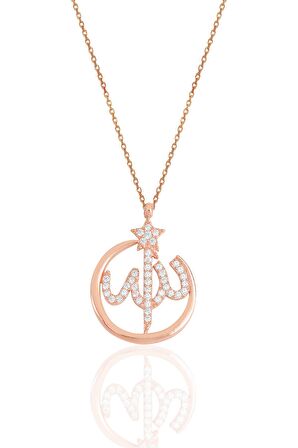 Gümüş rose zirkon taşlı  çerçeveli ALLAH lafzı kolye