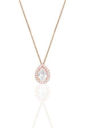 Gümüş rose zirkon taşlı damla modeli üçlü set