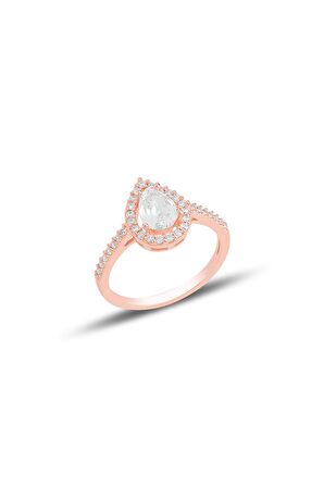 Gümüş rose zirkon taşlı damla modeli üçlü set