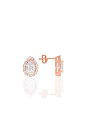 Gümüş rose zirkon taşlı damla modeli üçlü set