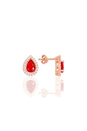 Gümüş rose kırmızı taşlı damla modeli üçlü set