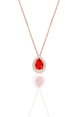 Gümüş rose kırmızı taşlı damla modeli üçlü set