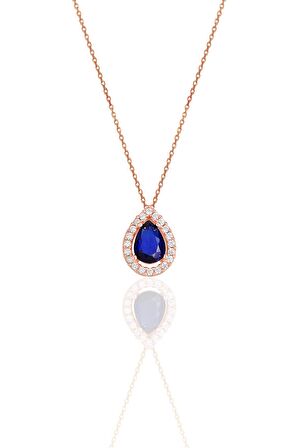 Gümüş rose safir taşlı damla modeli üçlü set