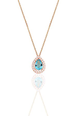 Gümüş rose akuamarin taşlı damla modeli üçlü set