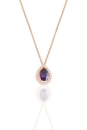 Gümüş rose ametis taşlı damla modeli üçlü set