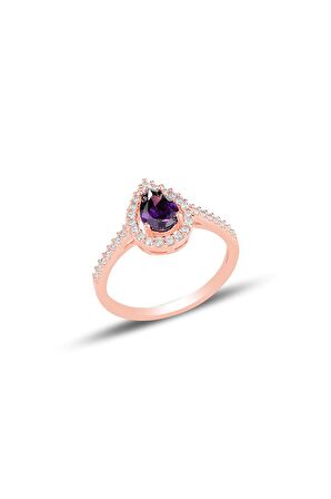 Gümüş rose ametis taşlı damla modeli üçlü set