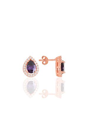 Gümüş rose ametis taşlı damla modeli üçlü set