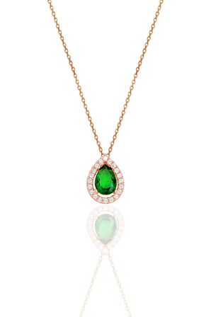 Gümüş rose kök zümrüt taşlı damla modeli üçlü set