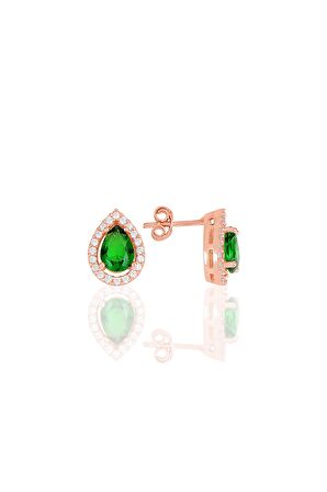 Gümüş rose kök zümrüt taşlı damla modeli üçlü set