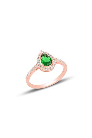 Gümüş rose kök zümrüt taşlı damla modeli üçlü set