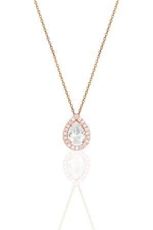 Gümüş rose zirkon taşlı damla modeli kolye