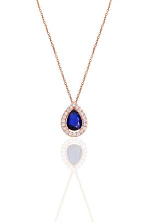 Gümüş rose safir taşlı damla modeli kolye