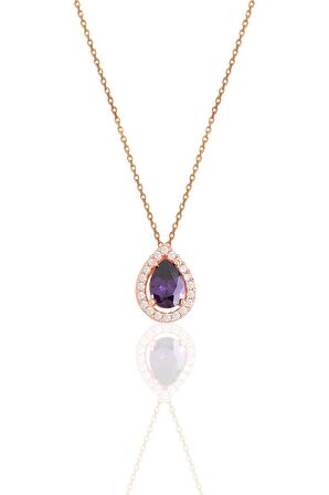 Gümüş rose ametis taşlı damla modeli ikili set