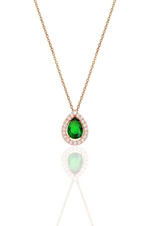 Gümüş rose kök zümrüt taşlı damla modeli ikili set