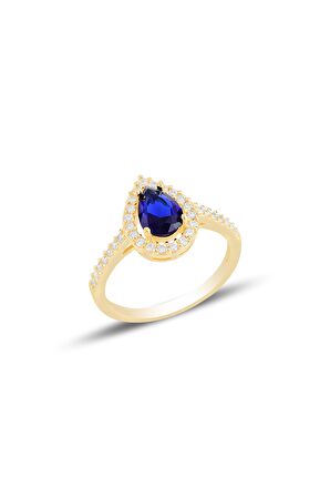 Gümüş altın yaldızlı safir taşlı damla modeli üçlü set