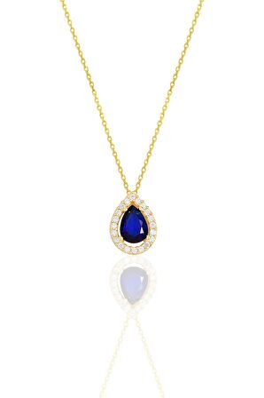 Gümüş altın yaldızlı safir taşlı damla modeli üçlü set