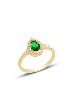 Gümüş altın yaldızlı kök zümrüt taşlı damla modeli üçlü set