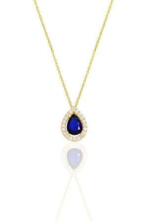 Gümüş altın yaldızlı safir taşlı damla modeli ikili set