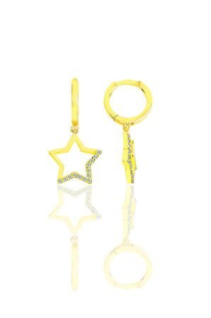 Gümüş altın yaldızlı zirkon taşlı  yıldız küpe