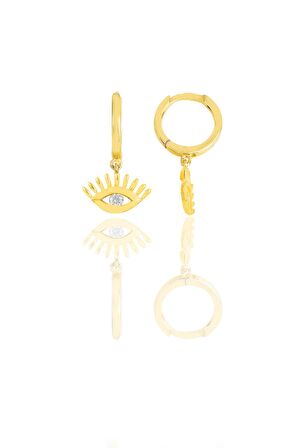 Gümüş altın yaldızlı zirkon taşlı kirpikli göz küpe