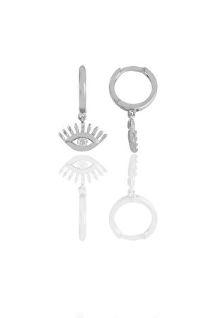 Gümüş rodyumlu zirkon taşlı kirpikli göz küpe