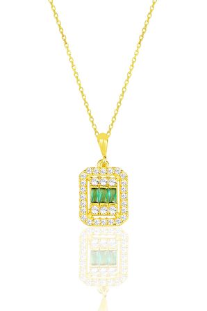 Gümüş  altın yaldızlı baget kesim kök zümrüt taşlı çizgili üçlü set