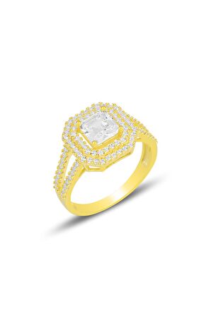 Gümüş altın yaldızlı özel tasarım baget kesim zirkon taşlı üçlü set