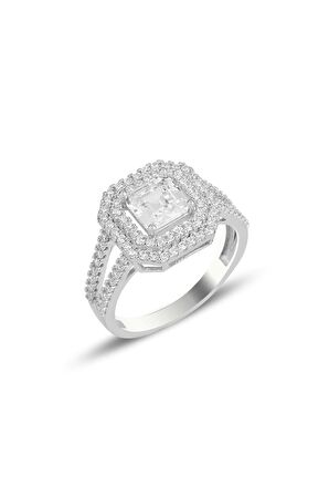 Gümüş rodyumlu özel tasarım baget kesim zirkon taşlı üçlü set