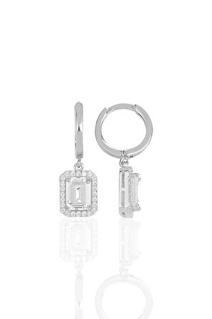 Gümüş rodyumlu baget taşlı üçlü set