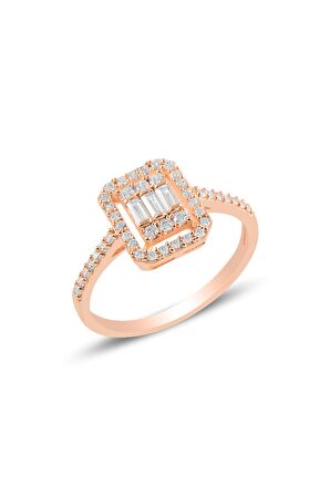 Gümüş rose baget taşlı çizgili üçlü set