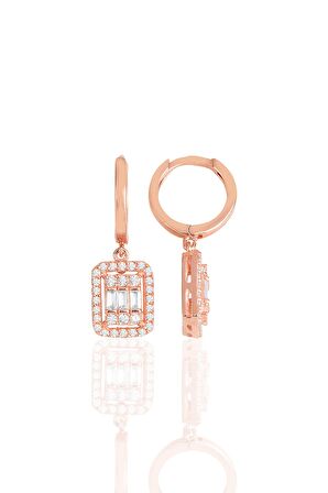 Gümüş rose baget taşlı çizgili üçlü set