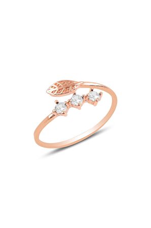 Gümüş rose zirkon taşlı ayarlamalı yaprak modeli yüzük
