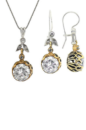 Gümüş zirkon tek taşlı otantik ikili set SGTL11593BEYAZ