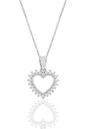 Gümüş rodyumlu zirkon taşlı kalp kolye.