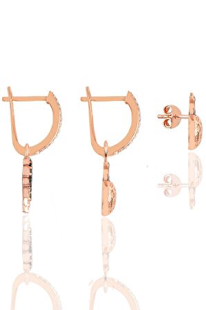 Gümüş rose zirkon taşlı tropikal kombin üçlü küpe seti