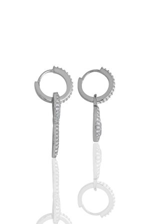 Gümüş rodyumlu zirkon taşlı kilit ve anahtar kombin küpe